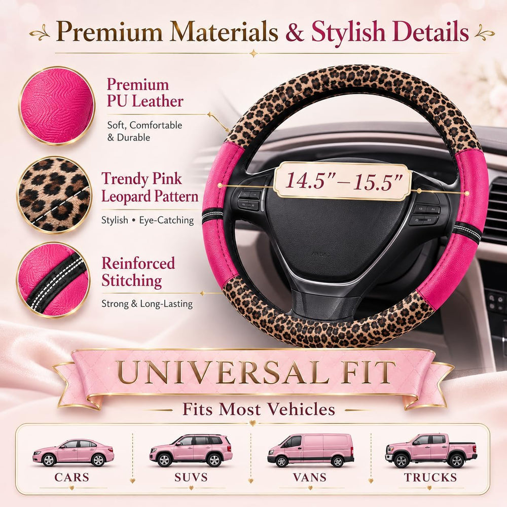 10PCS Pink Leopard Print Car Accessories for Women, Cute Cheetah Print Set wi...