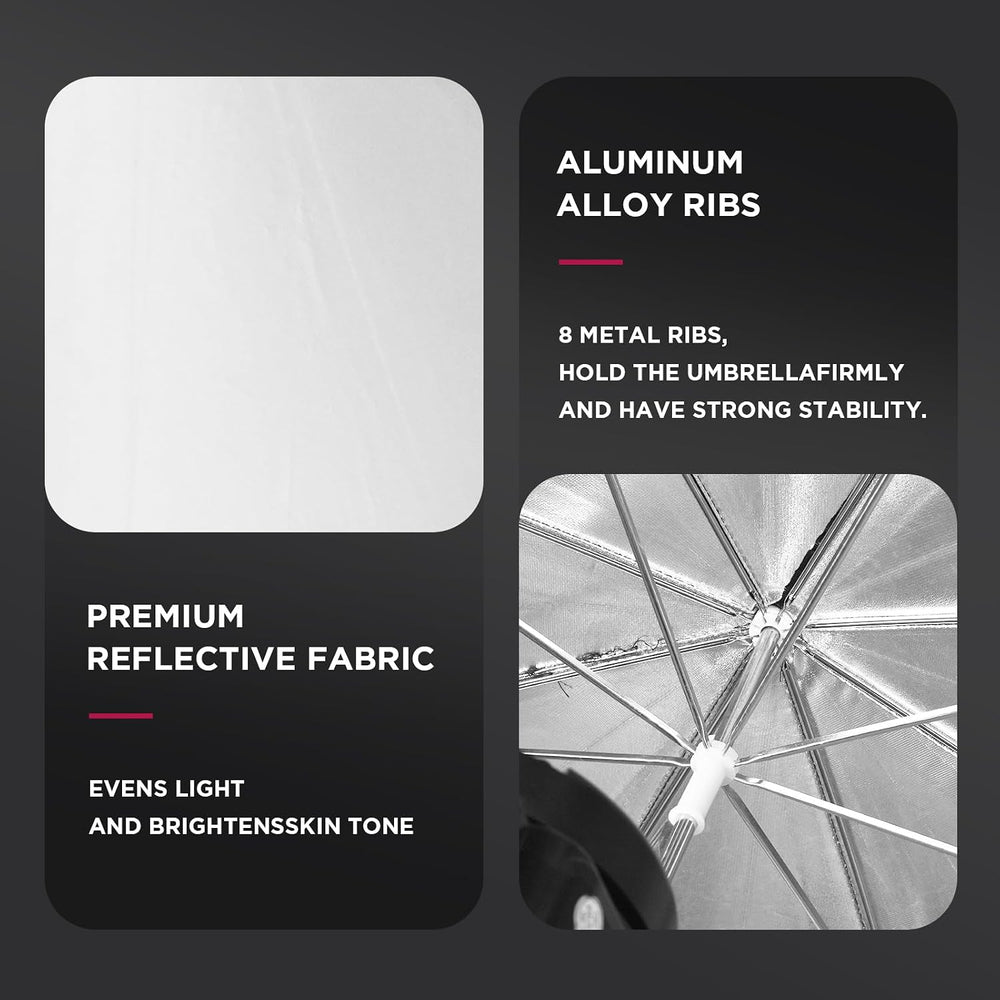[2 Pack] 43" Black/Silver Reflective Umbrella Kit for Contrast, Concentr...