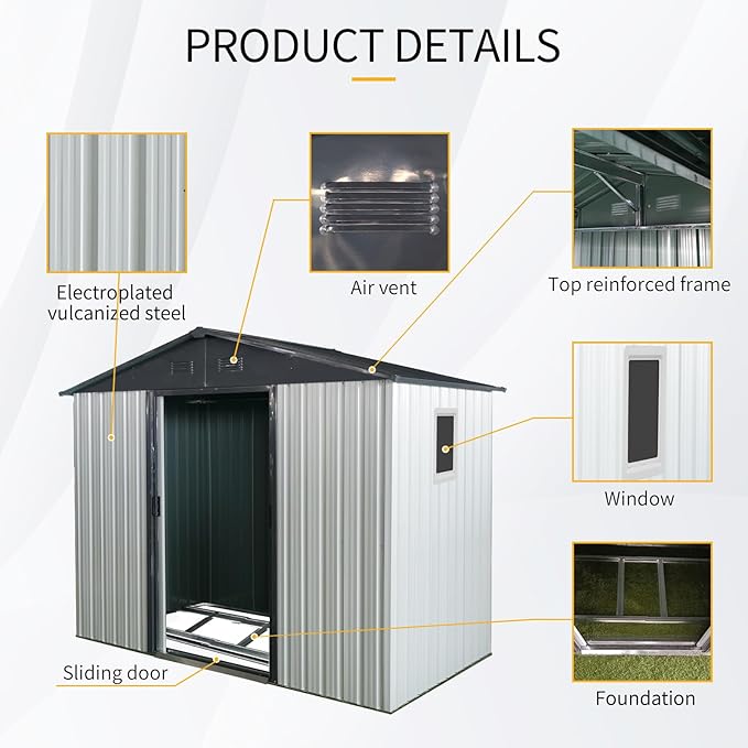 4x8 FT Outdoor Storage Shed, Metal Garden Shed