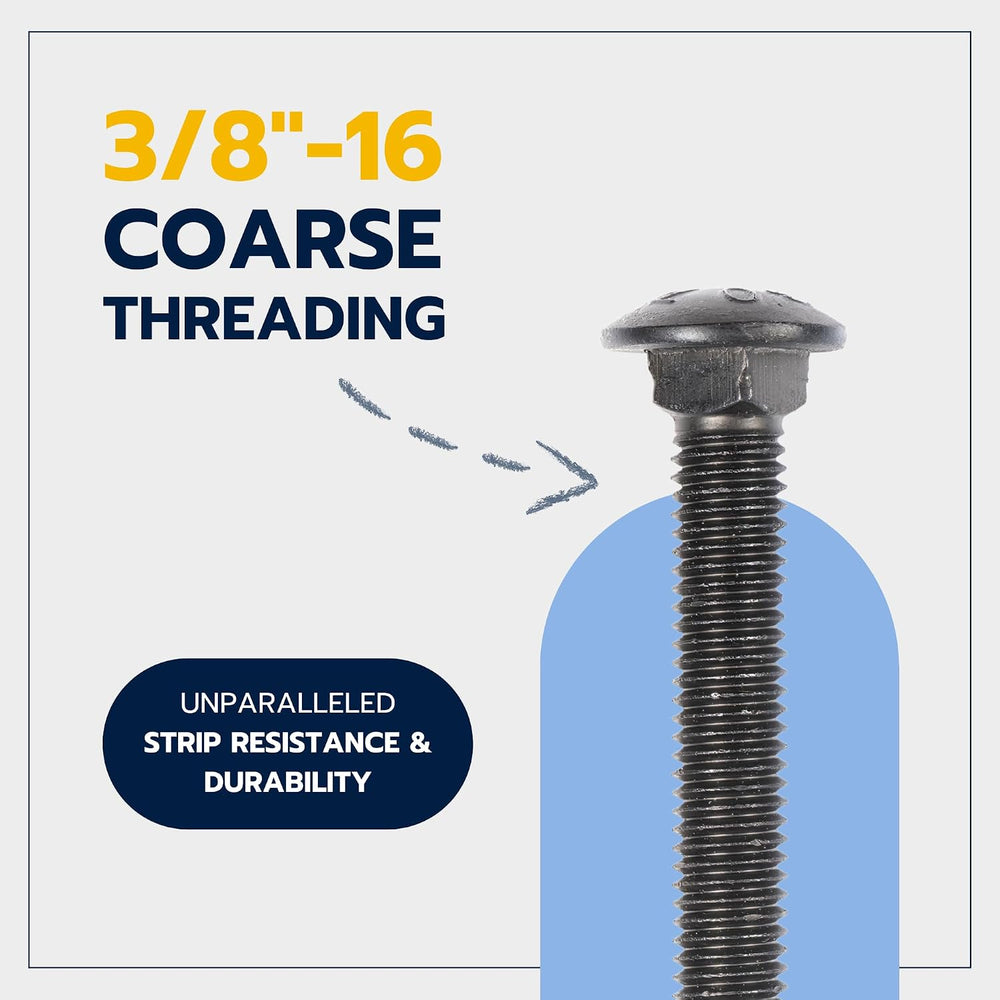 3/8" x 2" (25 Pack) Black Carriage Bolt Kit, Grade 307A, Ceramic Co...