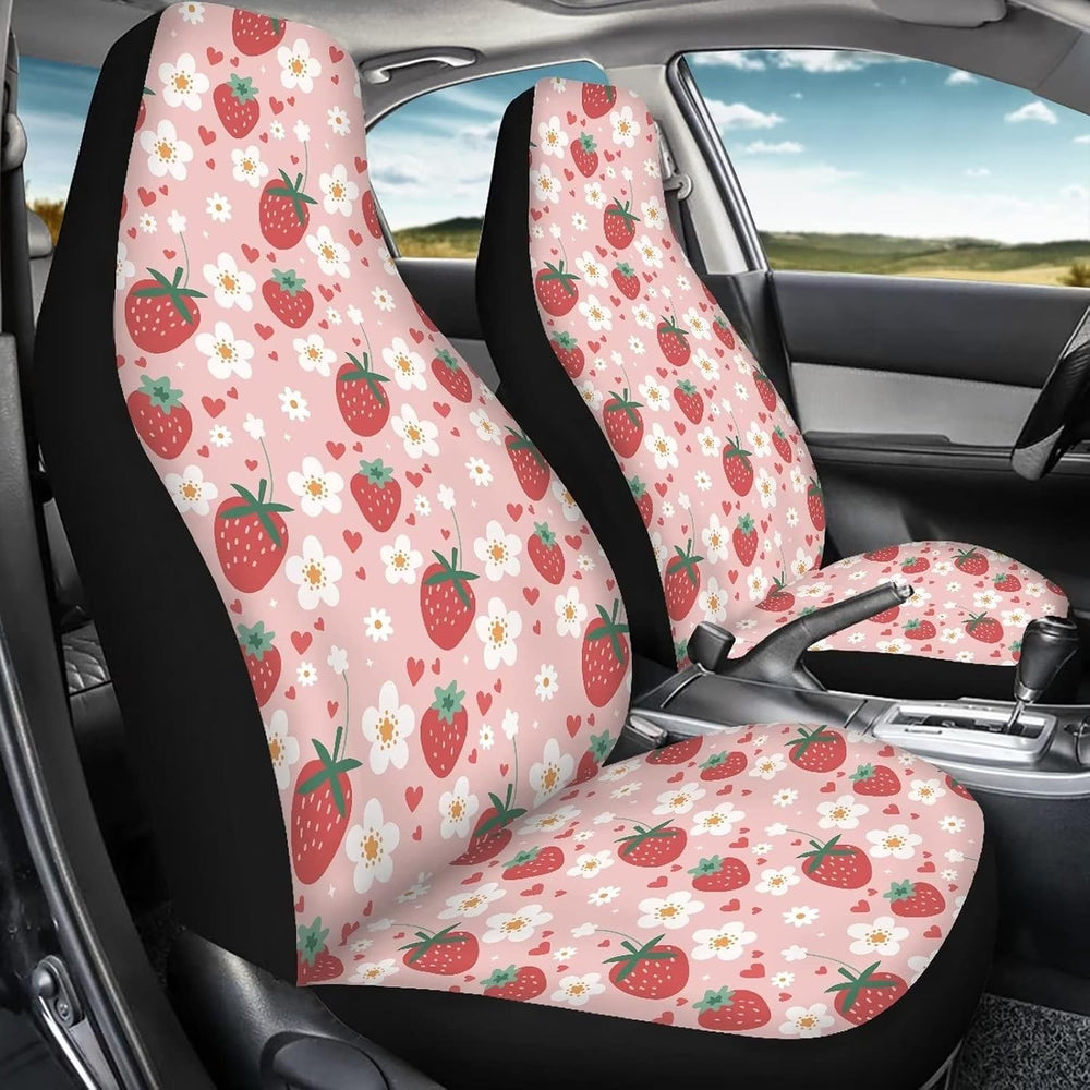 2 Pcs Strawberry Car Seat Covers Set Pink Heart Daisy Strawberry Auto Front S...