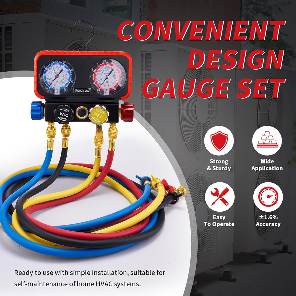 HVAC 4-Way Manifold Gauge Set for R22/R410a/R134a Refrigerant