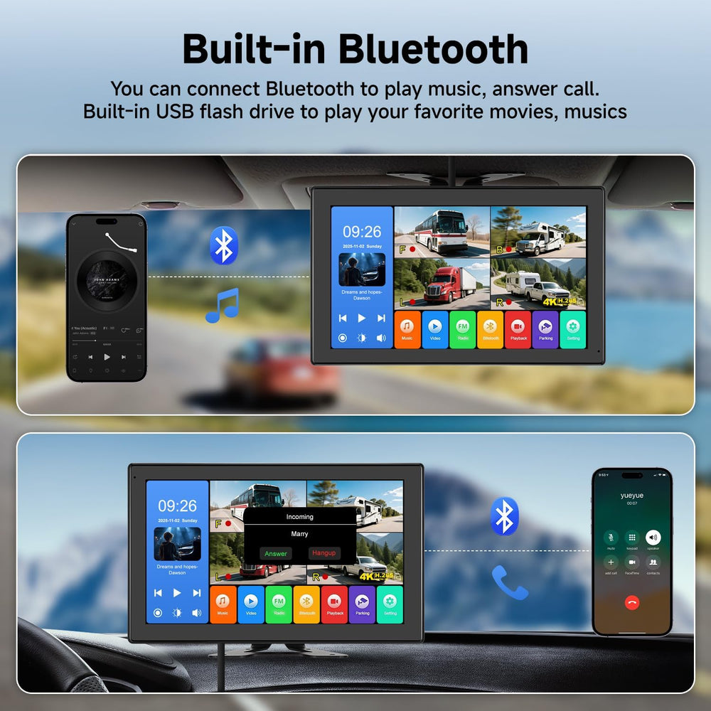10.1 Inch 4K Touch Screen Wired RV Backup Camera System