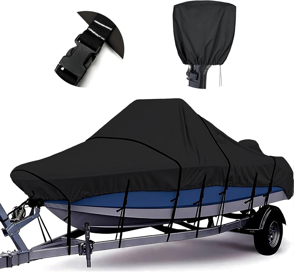 1200D Center Console Boat Cover with Tie Down Loops & Motor Cover,16'...