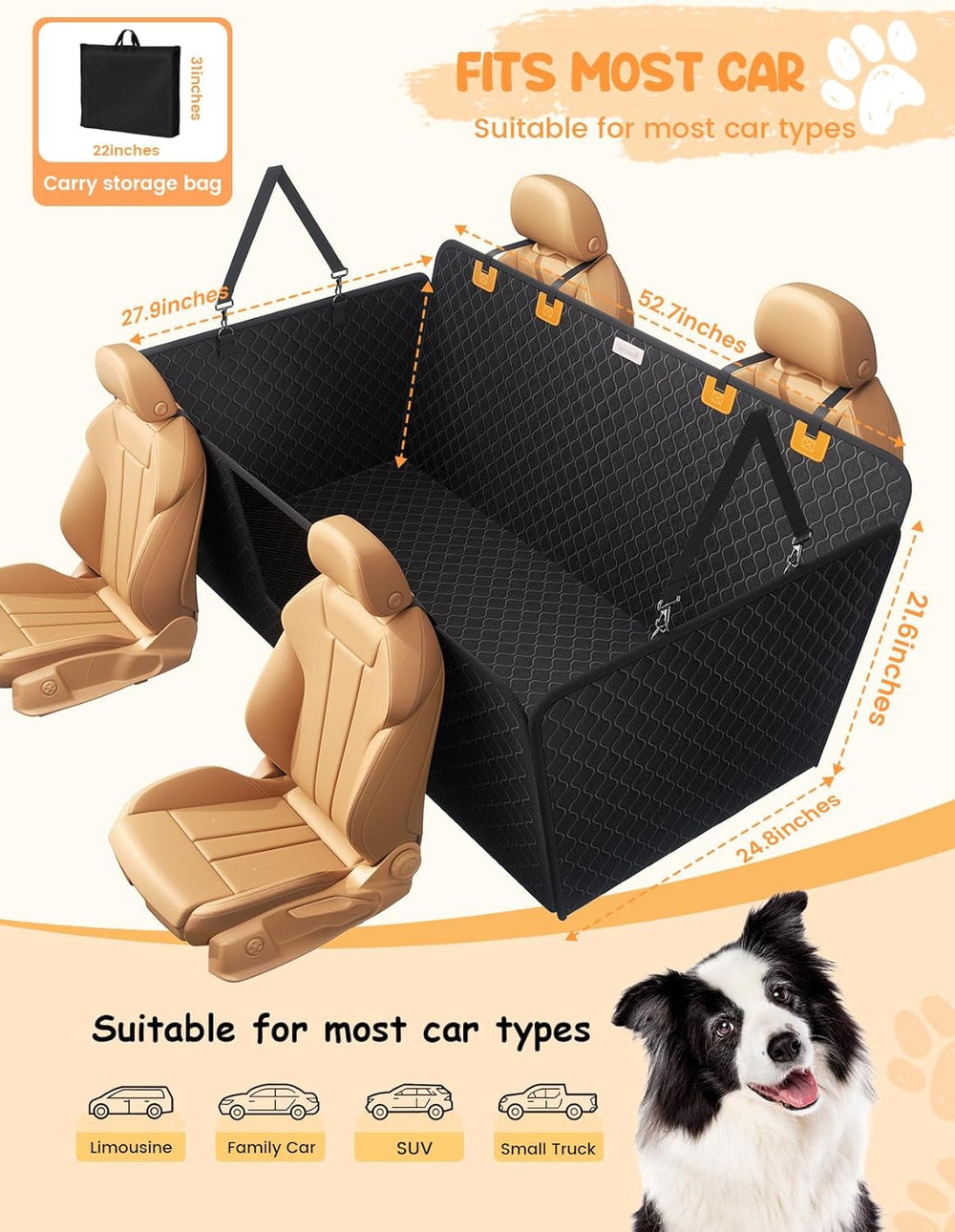 Lamicall Dog Car Seat Cover for Back Seat with Hard Bottom for Car & SUV L