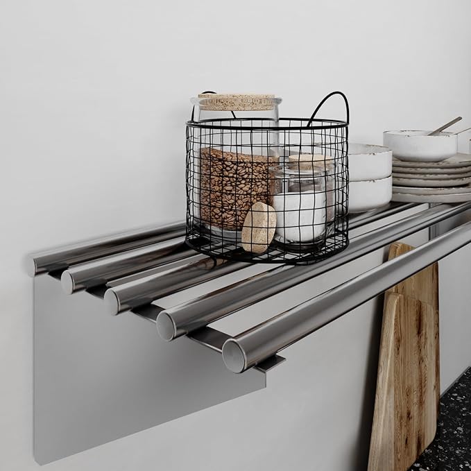 AmGood 14 in. x 48 in. NSF Stainless Steel Tubular Wall Shelf | Heavy-Duty