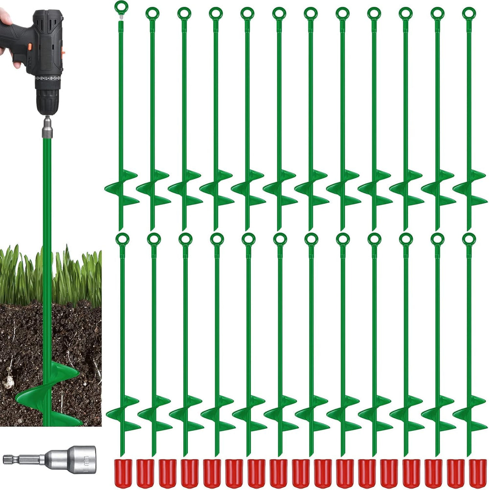 Chumia 12 Pcs 18 Inch Ground Anchor,Heavy Duty Earth Anchors, Green