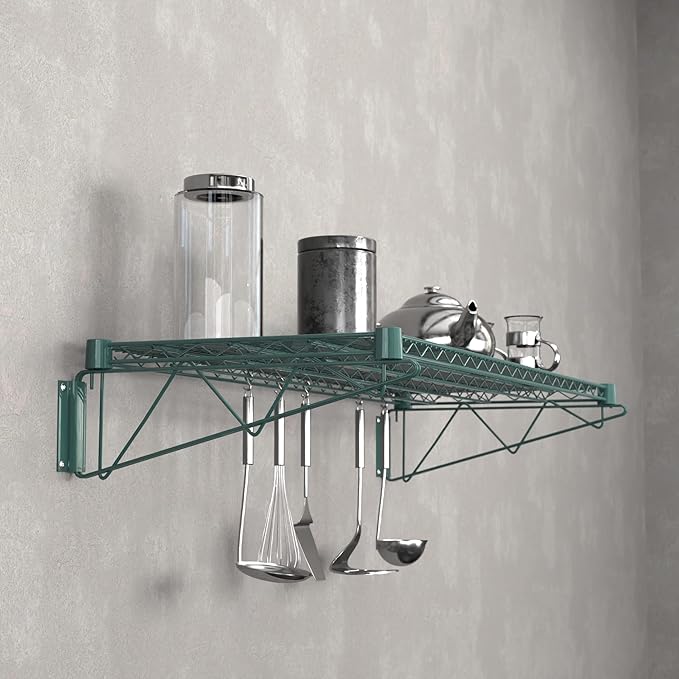 18" x 48" Green Epoxy Wire Wall Mount Shelf
