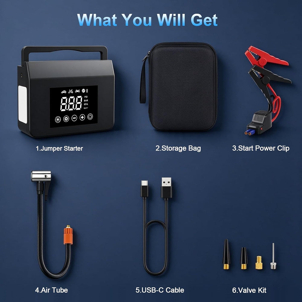 4000A Portable Car Battery Jump Starter with Air Compressor,150PSI Tire Infla...