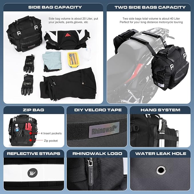 Rhinowalk Motorcycle Saddle Bag Waterproof Motor Pannier Bag Luggage Pack Quick
