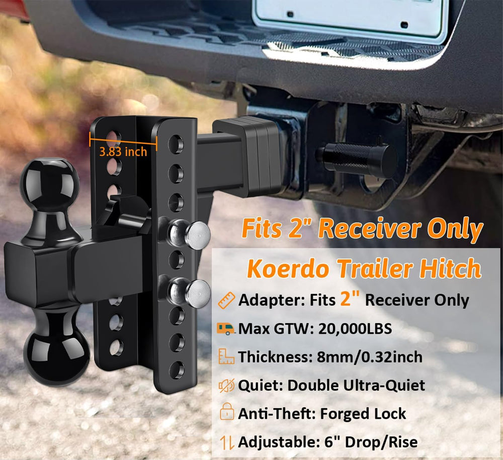 Adjustable Trailer Hitch -Drop Hitch-Tow Hitch with 2 inch Receiver-6inch Dro...