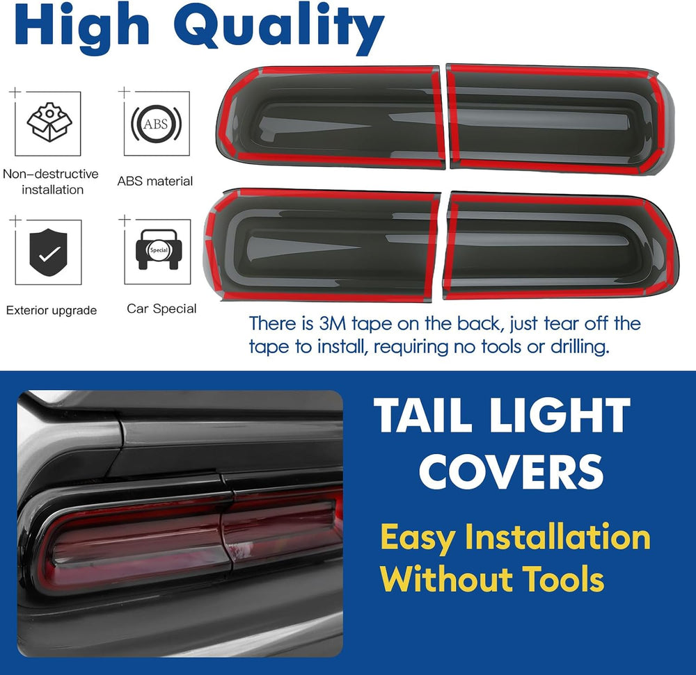 Smoked Tail Light Covers for Dodge Challenger 2015-2024, Smoke Black 4Pcs