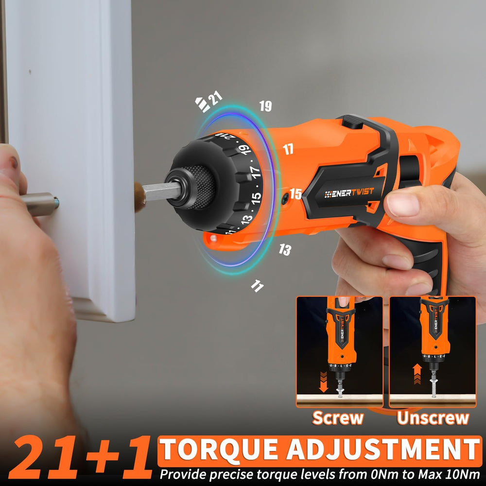 ENERTWIST 8V Cordless Screwdriver, 82 Accessory Kit, Max 10Nm 21+1 Cluth
