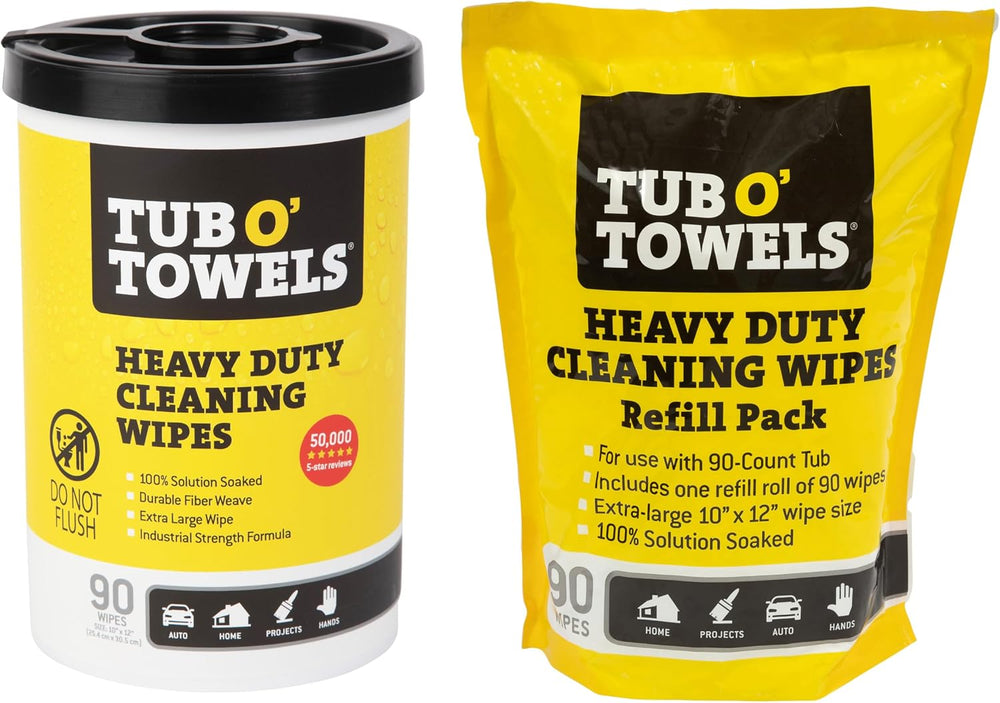 Tub O' Towels Heavy Duty, 90-Count Canister & Refill Pack