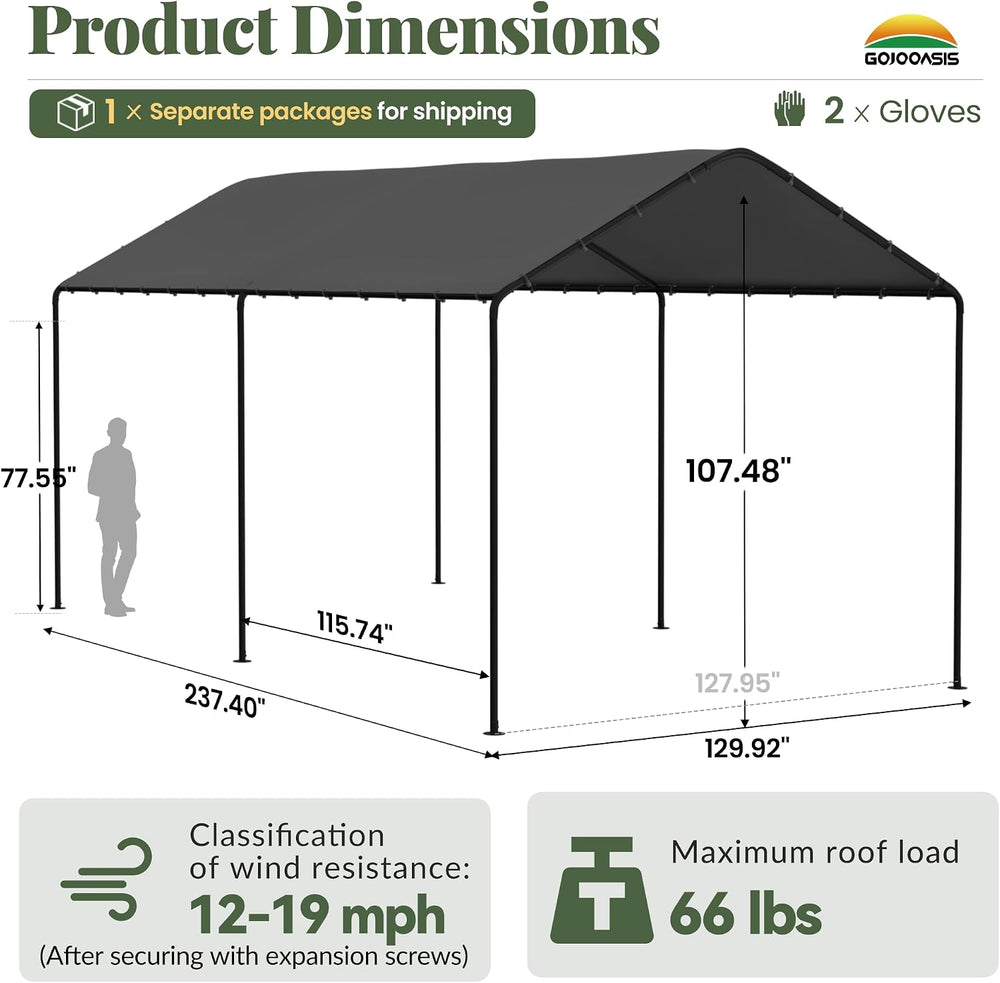 10x20 Carport Heavy Duty Portable Garage Shelter, Gray