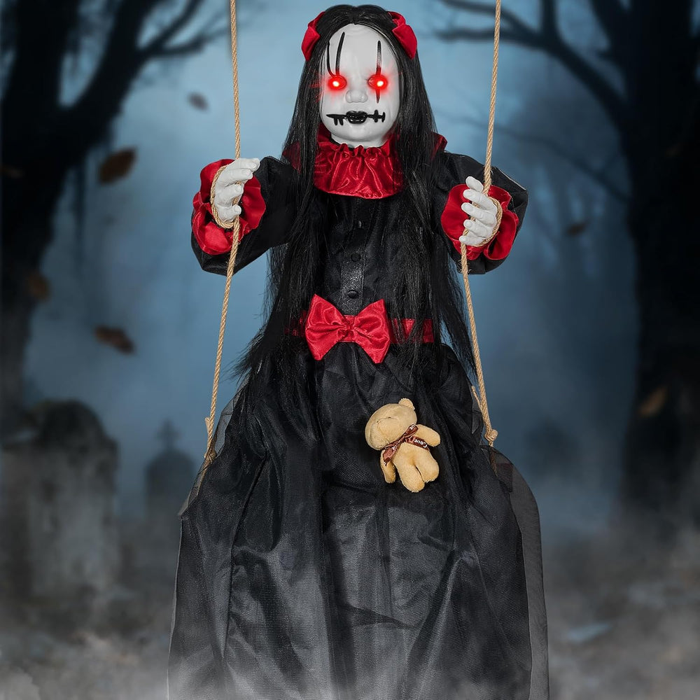 Scary Halloween Hanging Decorations Outdoor,4.6FT Hanging Swing Girl Doll