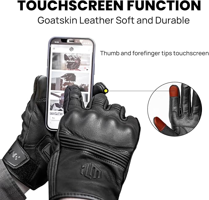 ILM Goatskin Leather Motorcycle Motorbike Powersports Racing Gloves Touchscreen