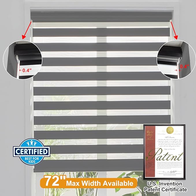 Persilux Cordless Zebra Blinds for Windows Free-Stop Windows Shades Dual Layer