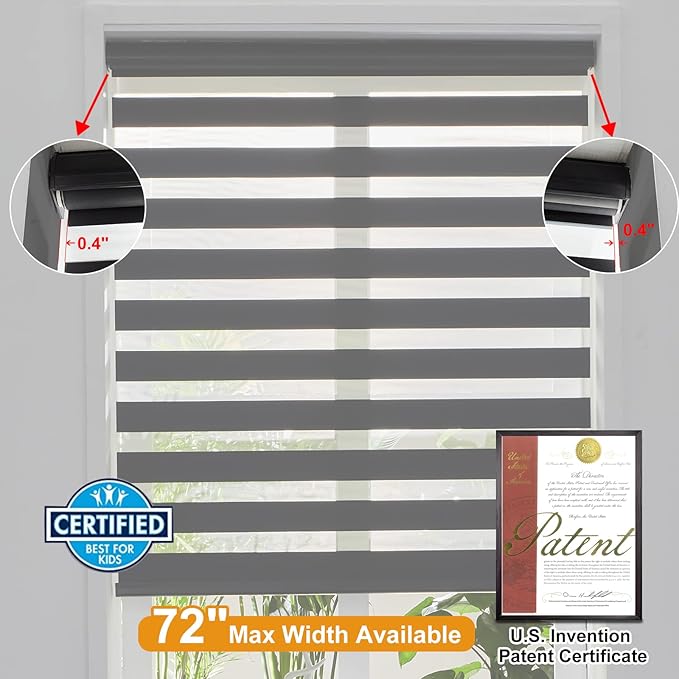 Persilux Cordless Zebra Blinds for Windows Free-Stop Windows Shades Dual Layer