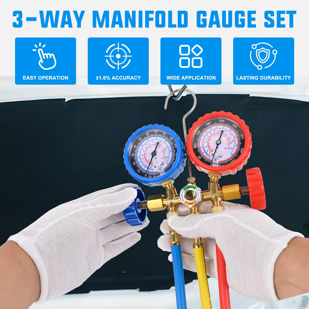 Nilight 3-Way A/C Manifold Gauge Set for R134a R12 R22 R502 w/Portable Box