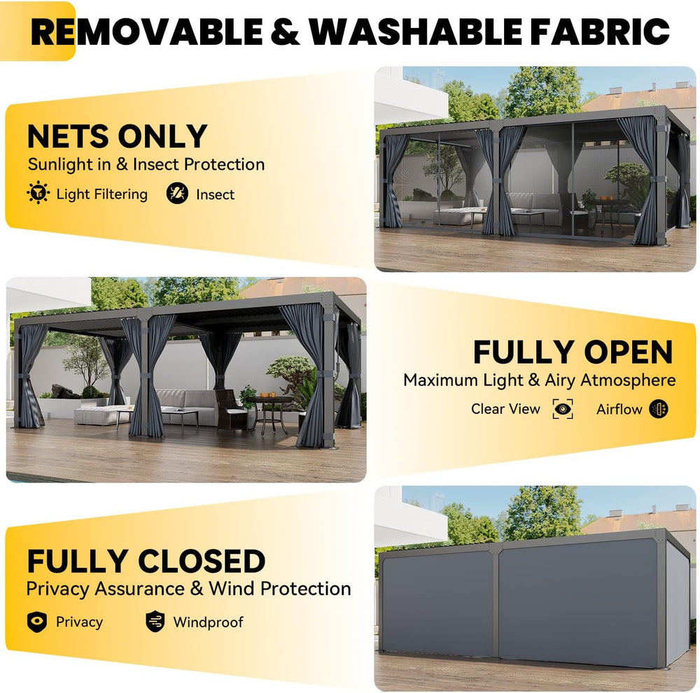 10x20 Louvered Pergola Adjustable Roof w/Curtains & Mesh