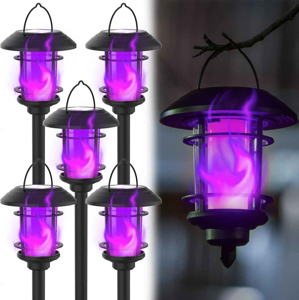 Dynaming 6 Pack Solar Flame Torch Lights Outdoor, Dual Use Flickering Purple ...