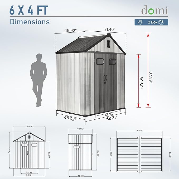 Domi 6x4 FT Outdoor Resin Storage Shed, All-Weather Double-Wall Storage Building