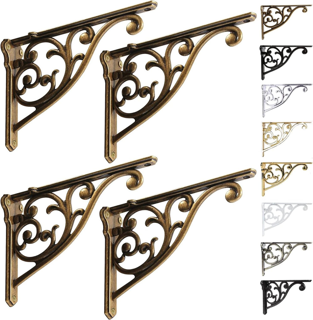 Shelf Brackets 8 Inch 4 Pack Heavy Duty Antique Brass Wall Bracket Victorian ...