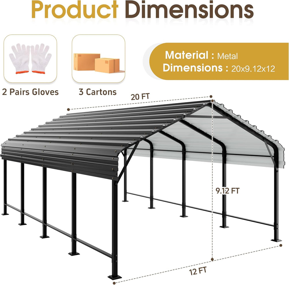 Carport, Heavy Duty Carport Canopy with Galvanized Steel Roof and Frame, Meta...