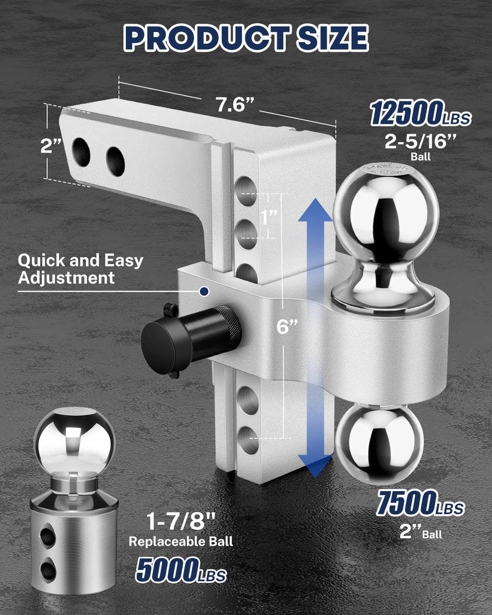 Kohree 6" Adjustable Trailer Hitch for 2" & 2.5" Receiver,...