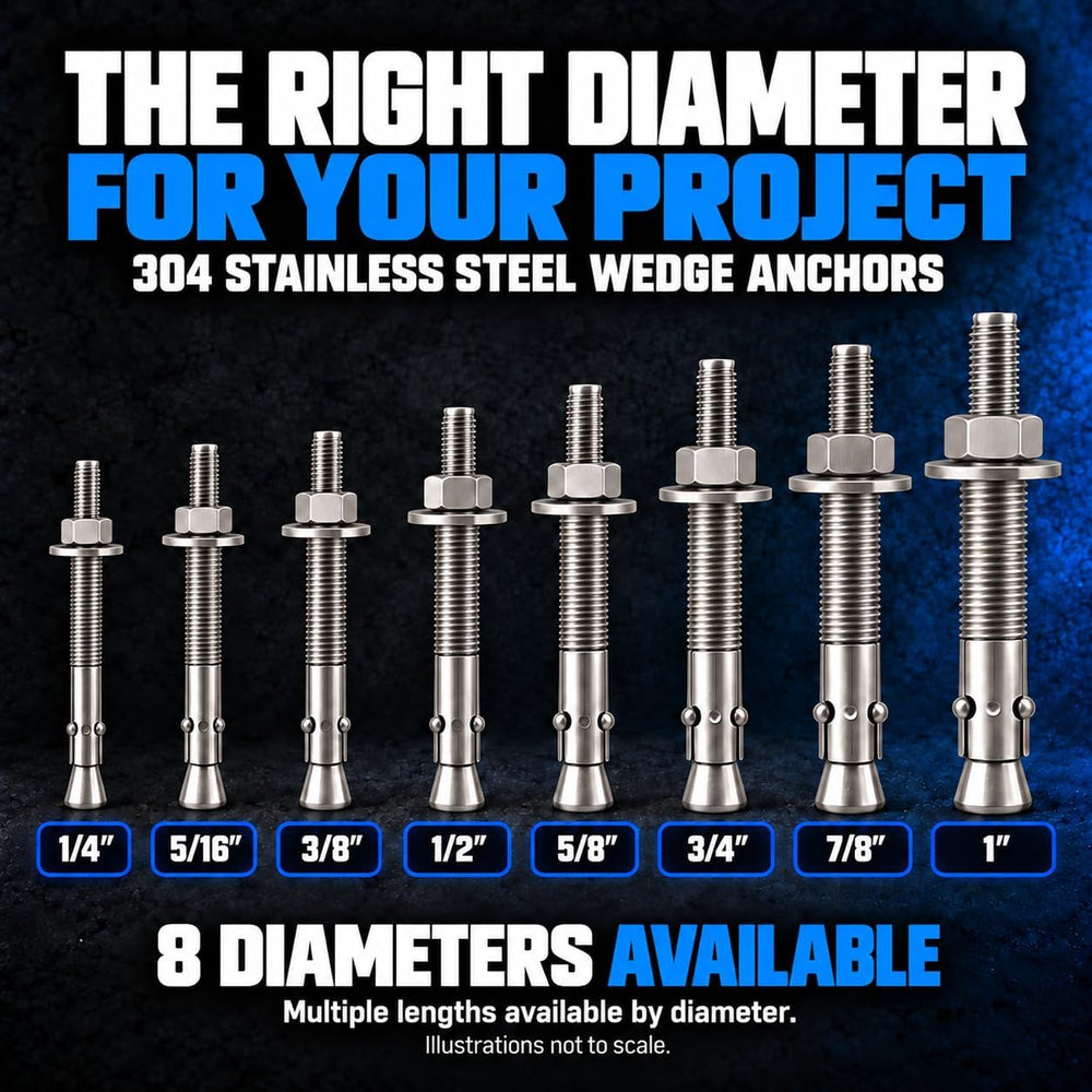 Mighty Fasteners 304 Stainless Steel Wedge Anchors 1/4" X 3-1/2" - ...