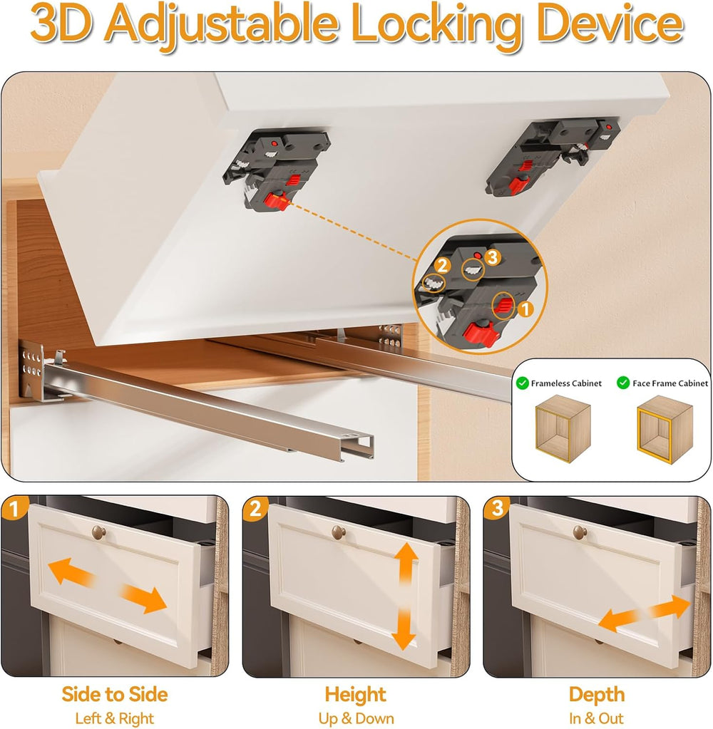 Chibery 9 12 15 18 21 Inch Undermount Soft Close Drawer Slides, Full Extensio...