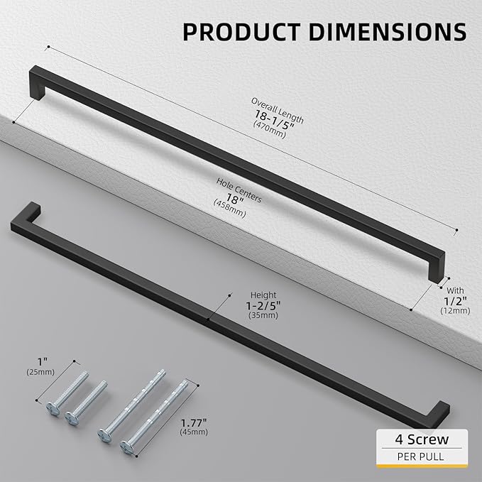 goldenwarm 10 Pack 18INCH Black Cabinet Pulls Kitchen Cabinet