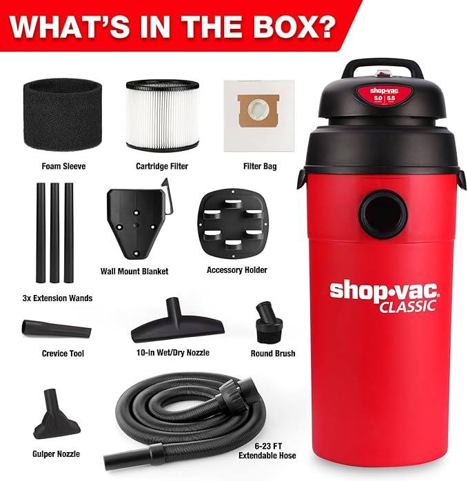 Shop-Vac 5 Gallon 5.5 Peak HP Wet/Dry Vacuum, Wall Mountable Compact Shop Vacuum