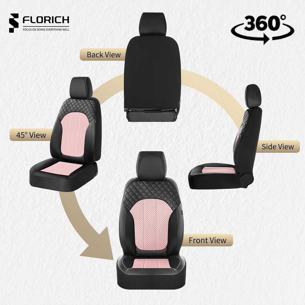 Pink Car Seat Covers Full Set Leather Mesh Front and Rear Seat Cover Automoti...