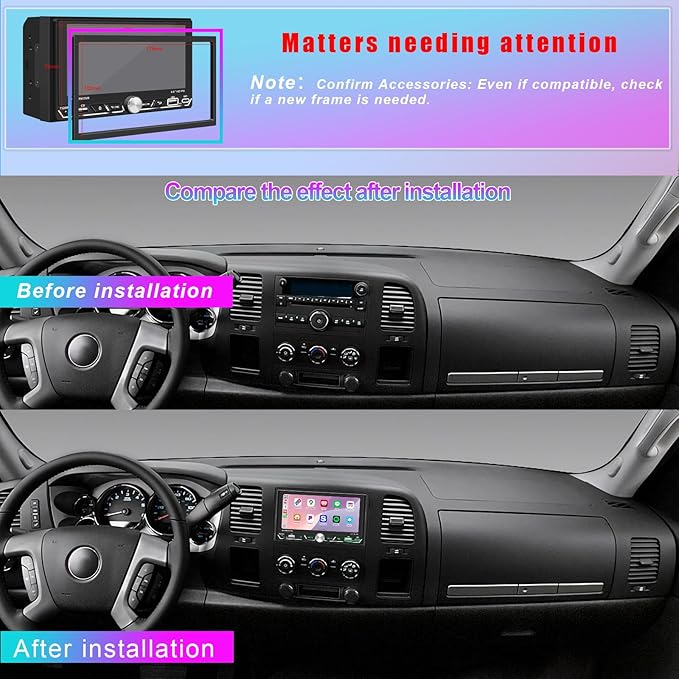 Wireless Apple CarPlay, Double Din Car Stereo, FM AM Car Radio, HD 1280*600
