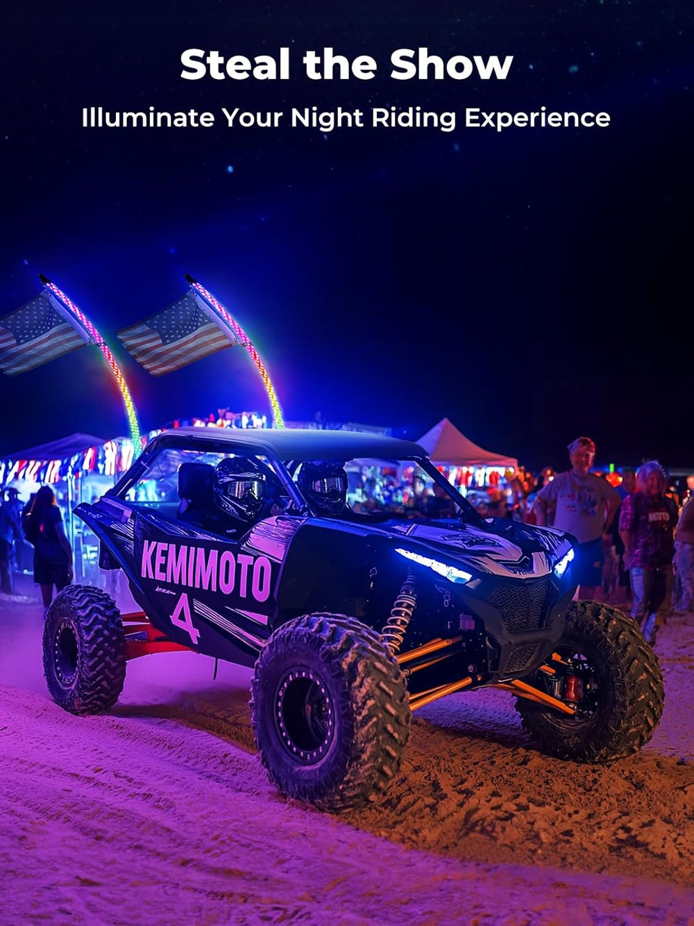 KEMIMOTO 2pc 3ft Whip Lights for Side by Side, Turning Signal Function Compat...