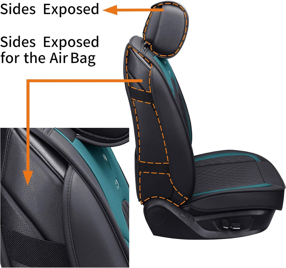 5 Car Seat Covers Full Set Waterproof Leather, Black-Green
