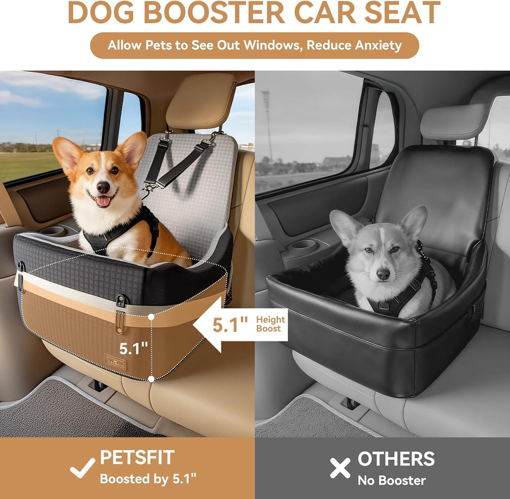 PETSFIT Dog Car Seat with Patented Safety System, 5" Elevated Cushion