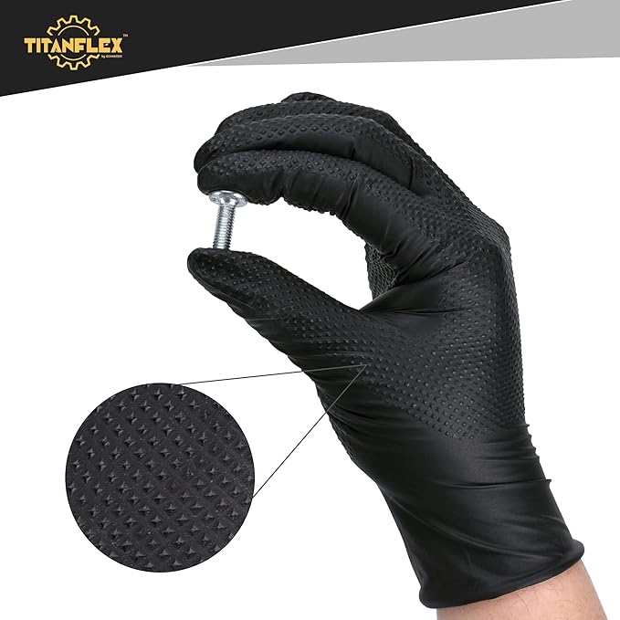 TitanFlex Thor Grip Heavy Duty Black Industrial Nitrile Gloves