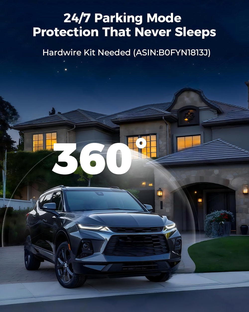 4K 360° Dash Cam with 128GB Card, 4-Channel Dash Camera for Cars