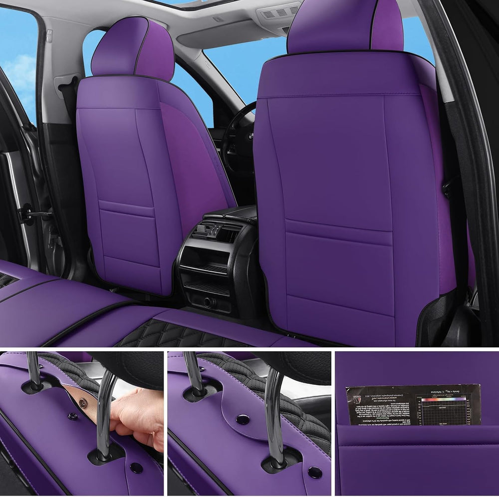 Purple Black Car Seat Covers Full Set,5 Seat Leather Seat Covers for Cars