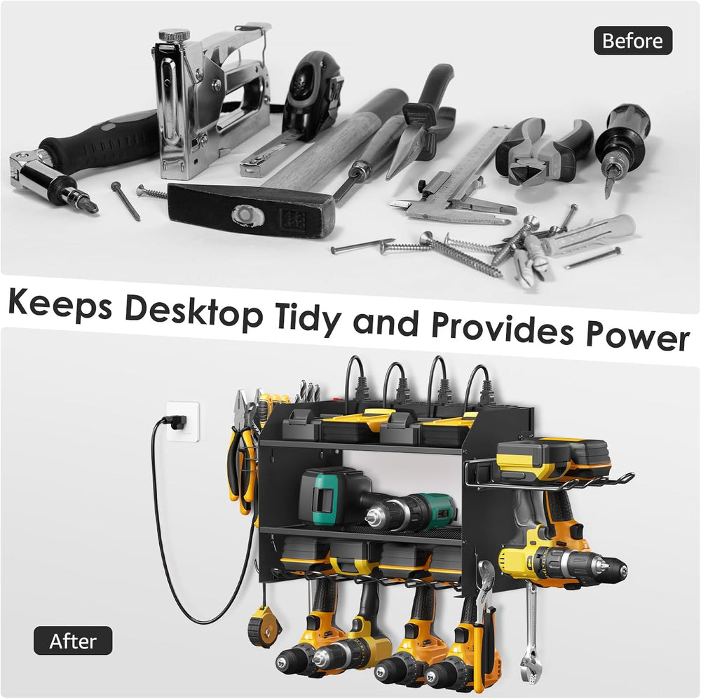 CCCEI Modular Power Tool Organizer Wall Mount Charging Station, Black 6 Drill...