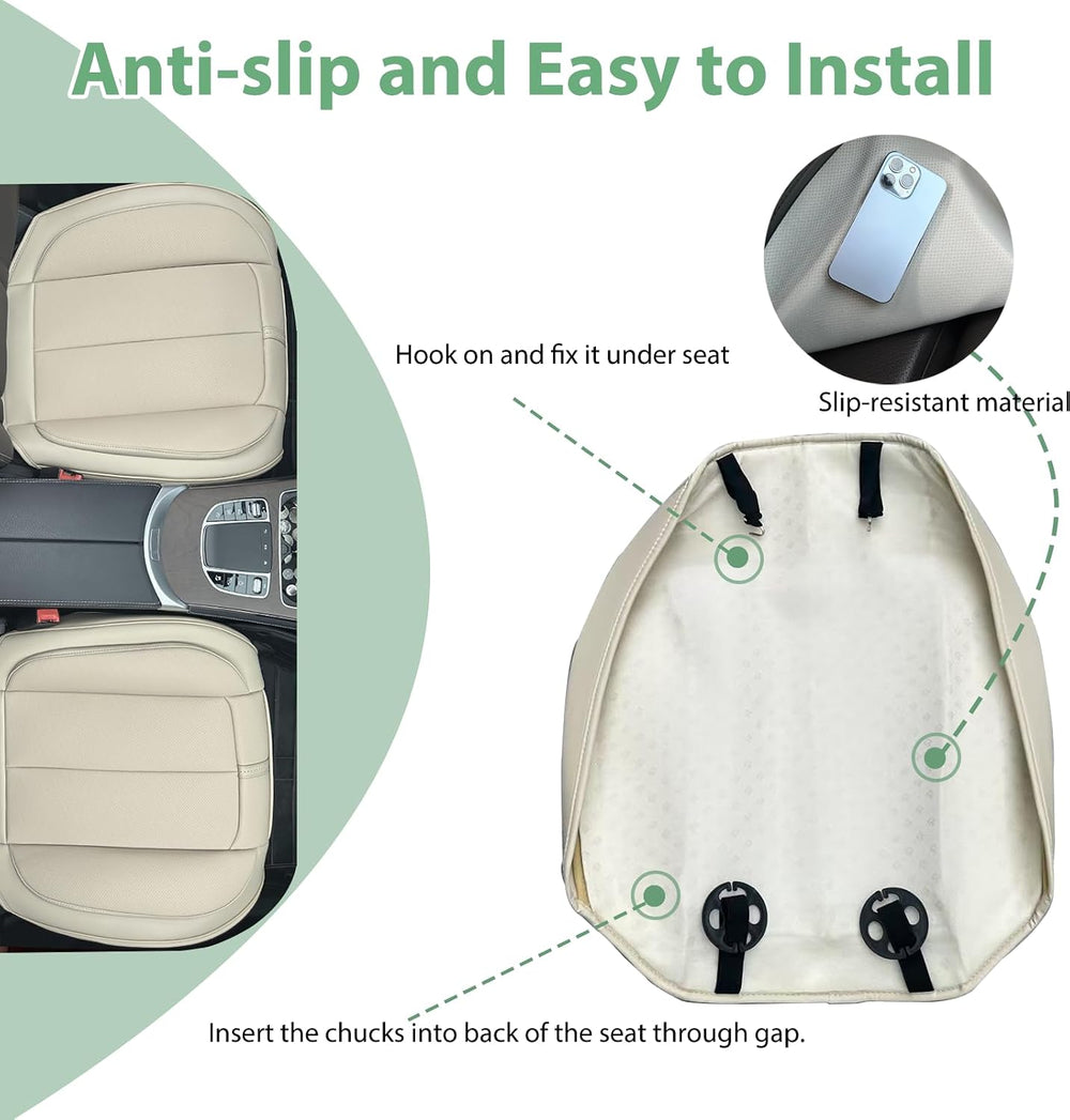 2 Pack Leather Front Car Seat Cover Bottom Only Universal Light Beige