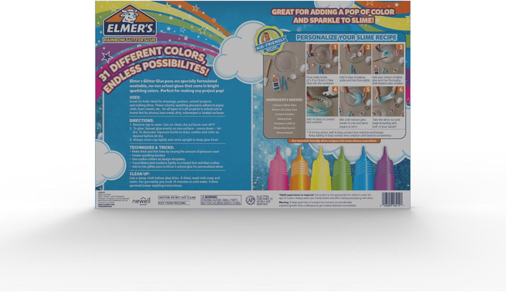 Elmer's Rainbow Glitter Glue Set, 31 Count (0.36oz Each) - Washable, Grea...
