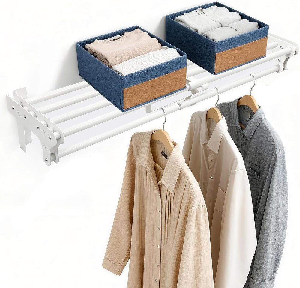 Steel Closet Shelf with Hanging Rod, 28-48'' Expandable Closet Shelves