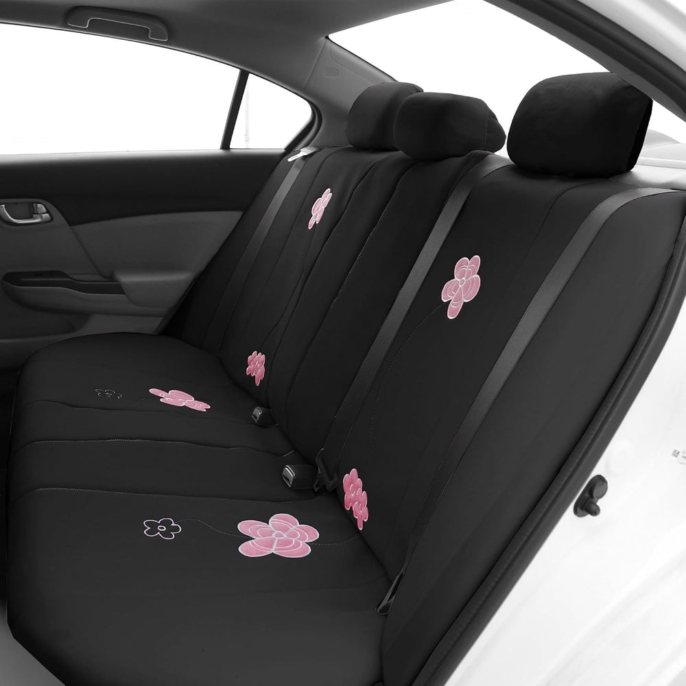 FH Group Car Seat Covers Floral Full Set Black Automotive Airbag and Split Re...