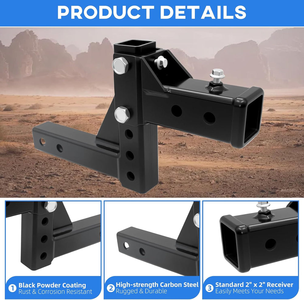 Adjustable Trailer Hitch Receiver for 2-Inch Receiver, Steel Tow Hitch Multip...