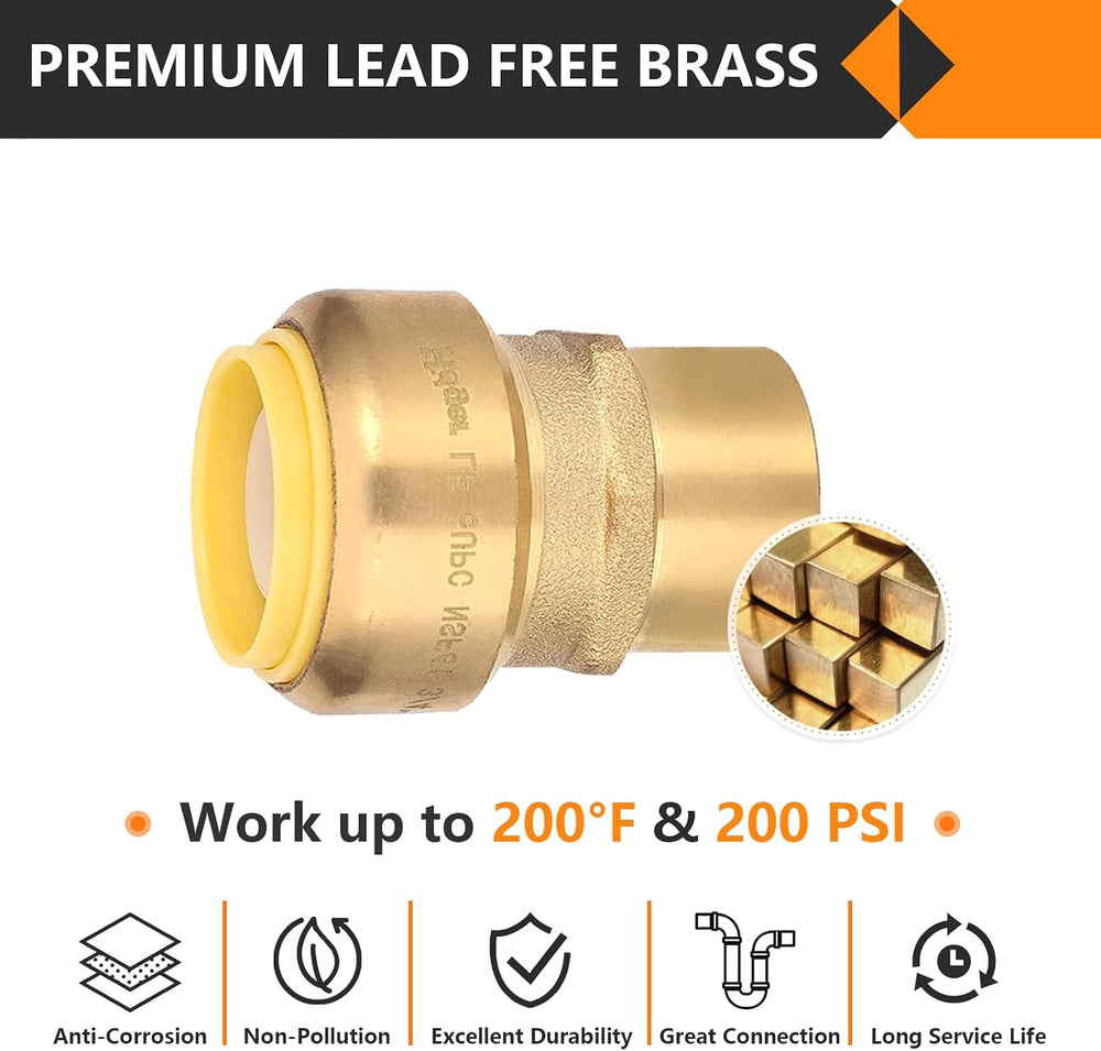 2PC HeSun 1" Pushfit x 3/4" FNPT Push to Connect Female Adapter(PF1...