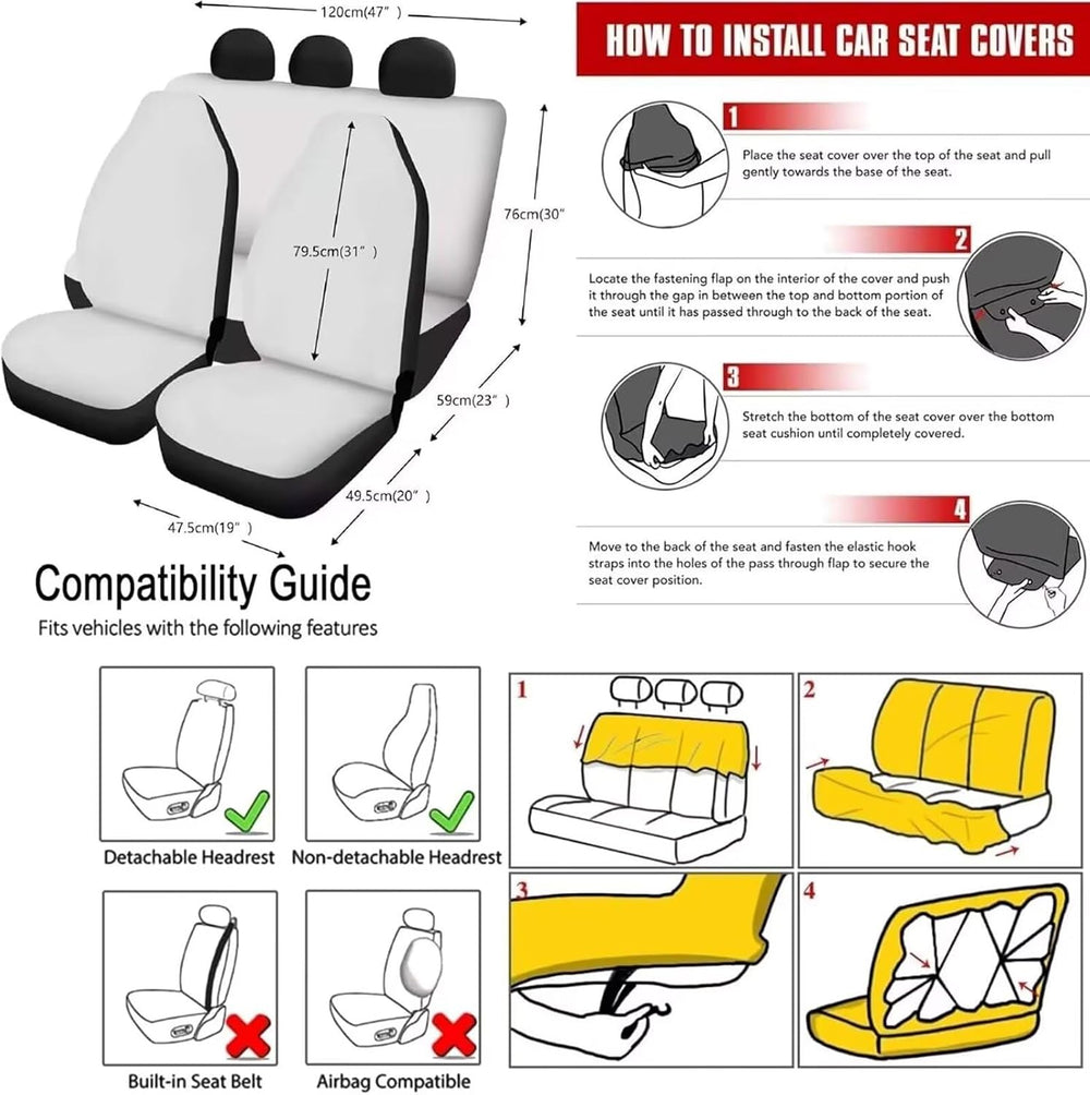 Cute Car Seat Cover Seat Protector 15 PCS, with Steering Wheel Cover Seat Bel...